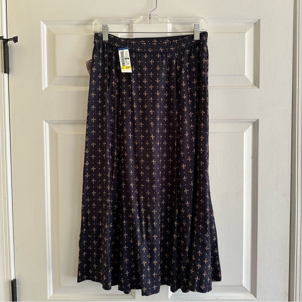 Alain Gerard Vintage 80s Navy Midi Skirt fleur-de-lis print Equestrian Size 6 - Picture 6 of 10
